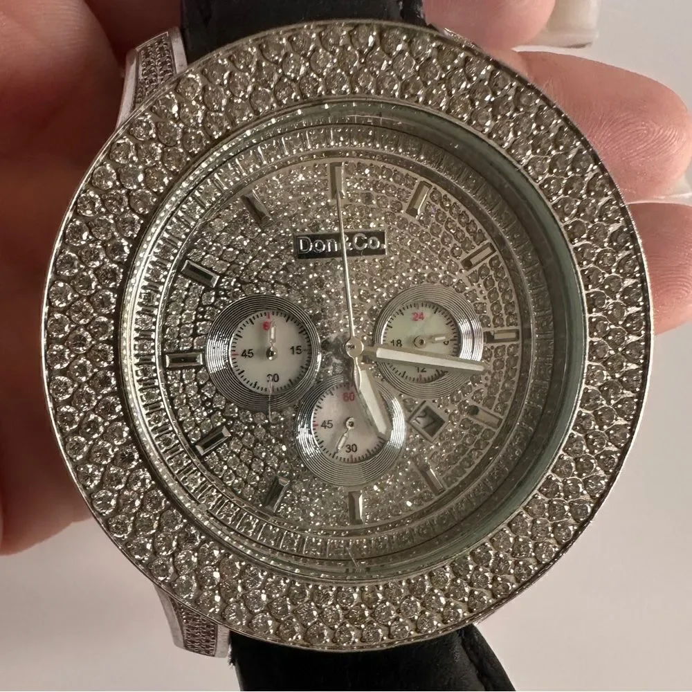 Don&Co Bold & Brilliant - Men’s Oversized Diamond Watch with Leather Strap